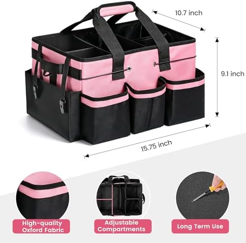 Wearable Large Cleaning Caddy Bag with Dividers, Household Cleaning Caddy for Cleaning Supplies Organizer Car Wash, Cleaner Tote Detailing Bag with Shoulder Strap and Handles for Housekeeper Storage - Image 2