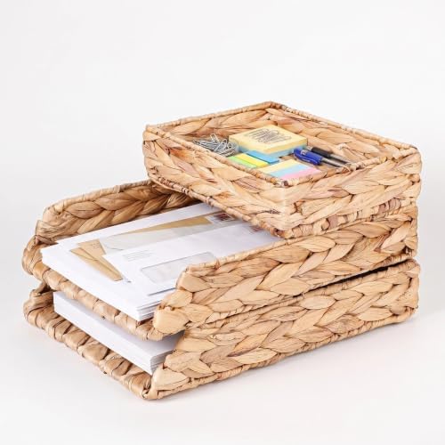 Water Hyacinth Paper Tray Organizer, 3-Piece Desk Set by Whensimplicitymeetscomfort