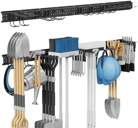 66" Garage Tool Organizer Wall-Mounted, Heavy Duty Garage Wall Organizer with 13 Adjustable Hooks, Garden Tool Storage Rack, Holds Up to 500 lbs by Unknown