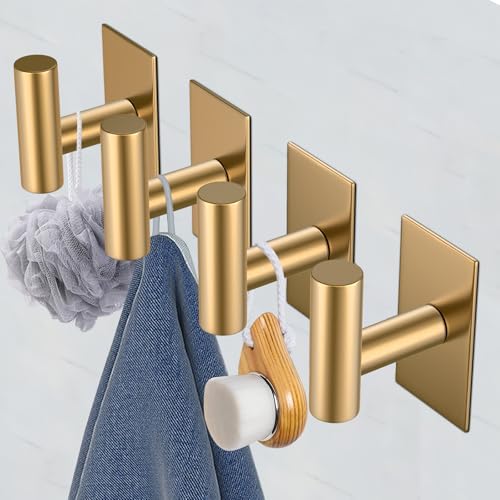 VAEHOLD Wall Towel Hooks, Heavy Duty Sticky Holder Waterproof Towel Hooks for Hanging Coat, Clothes, Closet Hook Wall Mount for Kitchen (Gold, 6 Pack) - Image 6