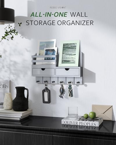 Rebee Vision Key Holder Wall Mount with 2 Drawers for Home Decor, Gray - Image 2