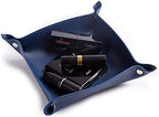 Leather Jewelry Valet Tray for Women and Man, Portable Entryway Table Tray Bedside Nightstand Desk Tray Small Catchall Travel Dish Plate for Key,Wallet,Watch,Coin (8x8, Blue-B) - Image 4