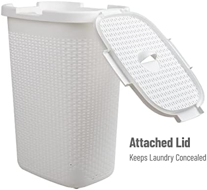 Mind Reader Slim Laundry Hamper with Lid, 60L Tall Clothes Basket, Narrow Tapered Design for Bathrooms, Closets and Laundry Rooms, Plastic, White - Image 5