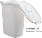 Mind Reader Slim Laundry Hamper with Lid, 60L Tall Clothes Basket, Narrow Tapered Design for Bathrooms, Closets and Laundry Rooms, Plastic, 2 Pack, White - Image 5