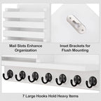 Lwenki Key Holder for Wall – Decorative Wooden Mail Holder and Key Shelf with Mounting Hardware, Installation Guide – Paulownia Wood with Metal Key Hooks (White, Extra Large - 15.6inch) - Image 2