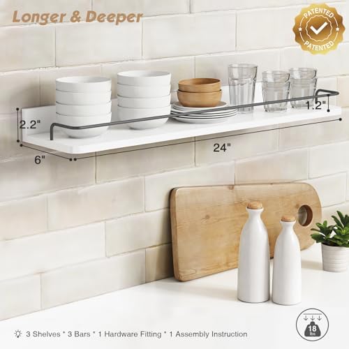Forbena Floating Shelves for Wall 24 Inches Long, Modern White Wall Shelving Unit for Bedroom, Wood Hanging Shelf for Kitchen Bathroom Living Room Office Organizers and Storage (White and Grey) - Image 3