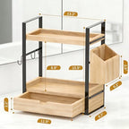 2-Tired Bathroom Counter Organizers and Storage, Bathroom Countertop Organizer with Drawer, Solid Wood Skincare Perfume Organizer for Vanity Kitchen Corner Shelf Office Countertop (Light Brown) - Image 3