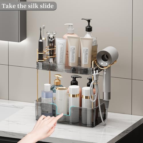 YCIA&DONE Bathroom Counter Organizer, Large Makeup Organizer Countertop, Shelf Storage, Vanity Tray, Easily Assemble for Bathroom Organizers and Storage, Undersink, Cabinet, 2 Tiers Grey - Image 5