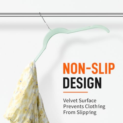 Sishynio Velvet Hangers 50 Pack, Non-Slip Slim Felt Clothes Hangers Green | Space-Saving Closet Organization; Flocked Surface; 360° Swivel Hooks; For Shirts, Coats, Dresses, Blouses - Image 5