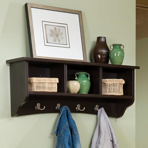 Shaker Cottage Wall-Mounted Coat Rack with 3 Storage Cubbies and Hooks – Hanging Wall Organizer for Entryway, Mudroom, or Hallway, Space-Saving Wall Shelf, 36" W x 9" D x 14" H (Chocolate Finish) - Image 5