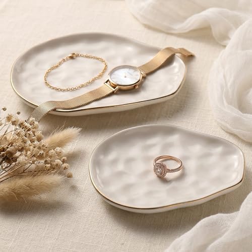 AISBUGUR Jewelry Dish Set of 2, Large Jewelry Tray for More Jewelry Ring Dish Jewelry Bowl with Beautiful Package and Greeting Card Perfect for Birthday Gifts for Women by AISBUGUR
