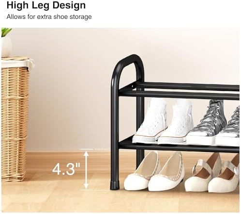 STO STO Long Expandable Shoe Rack 2-Tier, Adjustable Length 33.7”–47.5” Shoe Organizer, Metal Shoes Storage Shelf, Holds Up to 18 Pairs, Non-Slip Feet, for Closet, Entryway, Hallway, Front Door, Black - Image 6