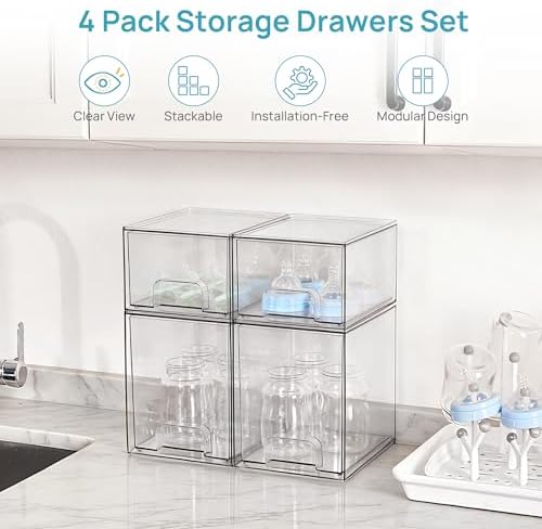 Vtopmart Clear Stackable Storage Drawers Set of 4, Baby Bottle Organizer - Image 3