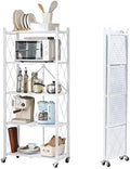 BRIAN & DANY 5-Tier Foldable Storage Shelves with Wheels, Folding Metal Rack Shelving Unit, Heavy Duty No Assembly Organizer Shelf for Garage, Kitchen, Basement, Pantry, White by BRIANDANY