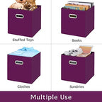 Fabric storage bins Cubes, Fabric Cube Organizer with Handle, Foldable Cube Bins for Cloth or Accessary Storage, 11x11x11, Set of 3, (Purple) - Image 5