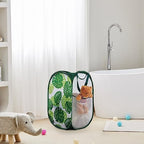TECHMILLY Collapsible Mesh Pop Up Laundry Hamper with Sturdy Handles and Side Pocket - Portable Foldable Clothes Baskets for Dorm, Bathroom & Travel Storage (Green Leaf) - Image 5