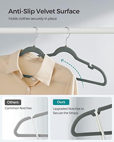 SONGMICS Velvet Hangers 50 Pack, Non-Slip Clothes Hangers with Shoulder Notches, Pants Bar, 360° Swivel Hook, Space-Saving, for Closet, Gray UCRF029G05 | Suit Hangers with Shoulder Notches, Pants Bar, 360° Swivel Hook, for Closet, Gray, BREANNA Collect... - Image 3