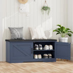 HOMSHO Farmhouse Shoe Storage Bench with 2 Barn Doors & Padded Seat Cushion - Image 4