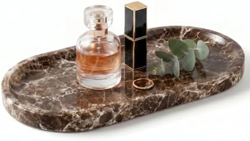 YKAJO Crystal Coffee Brown Oval Marble Tray, 9.8x4.7 Vanity Organizer Dish by YKAJO