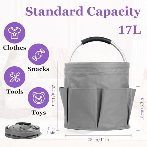 17L Collapsible Cleaning Supplies Caddy with Handle for Travel, Dark Gray - Image 2