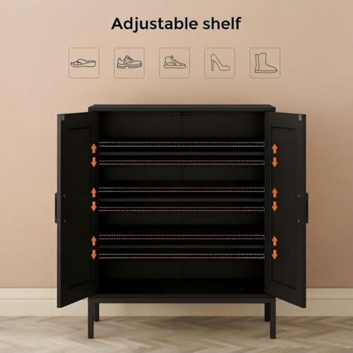 Homleke Farmhouse Shoe Cabinet with 2 Barn Doors & Metal Legs - Image 5