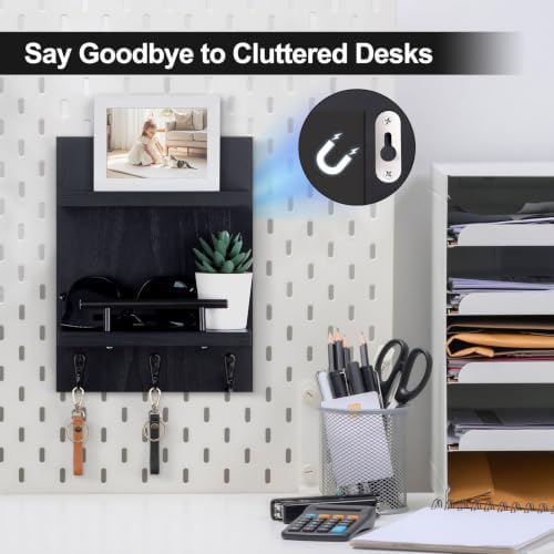 Magnetic Key Holder Wall Mount, Mail Shelf Decor with 3 Key Hooks - Image 4