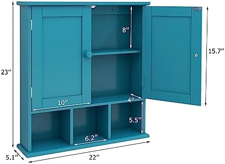 TaoHFE Turquoise Bathroom Cabinet,Bathroom Wall Cabinet with 2 Door - Image 3
