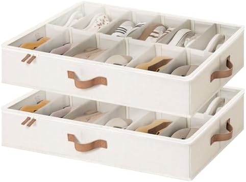 StorageWorks 2-Pack 24-Pair Under Bed Shoe Storage Organizer, Beige by StorageWorks
