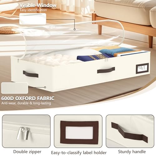 OIAHOMY 2 Pack Under Bed Storage with Handles, Underbed Container for Bedroom & Closet, Fits Beds Higher than 6", Under the Bed Storage for Seasonal Clothes, Blankets & Shoes - Beige - Image 4