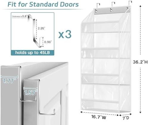 AOODA Clear Over the Door Hat Racks for Baseball Caps, Hold 48 Caps Hat Storage Organizer for Closet Wall, Deep Pockets Hanging Snapback Holder Shelves with 3 Hooks, White - Image 6