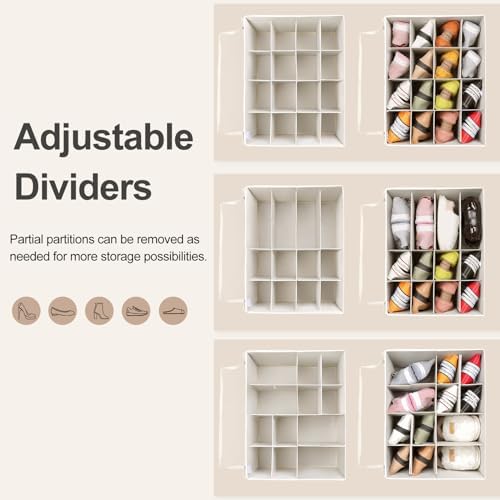 TOPIA HOME Shoe Organizer for Closet, Foldable Shoe Box with Adjustable Dividers and Clear Cover, Space Saving Shoe Storage Organizer Cabinet with Reinforced Handles, Fits 16 Pairs, Beige TP09Y - Image 2