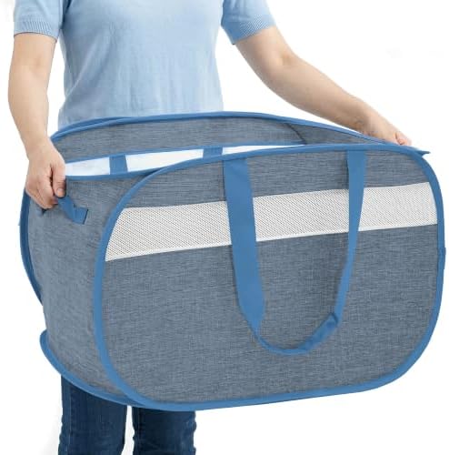 100L Collapsible Laundry Baskets, Foldable Dual Handles Laundry Hamper Blue by Bemkoo