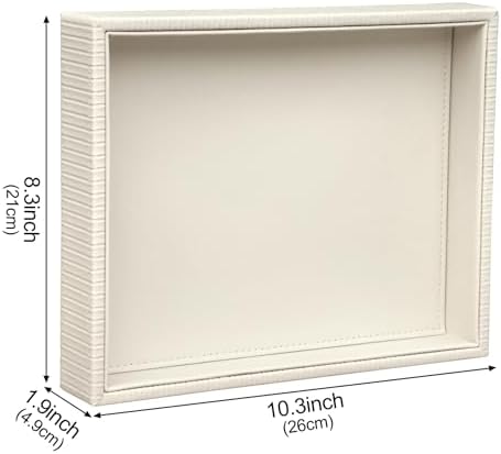 HofferRuffer Faux Leather Vanity Tray, Elegant Desktop Storage Organizer, Decorative Catchall for Perfume, Bathroom Valet, Nightstand or Dresser, 10.2 x 8.4 x 1.8 inches (CreamWhite Stripe) - Image 2