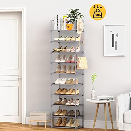 10 Tiers Tall Shoe Rack Narrow 20-24 Pairs Shoe Rack for Closet Entryway Vertical Metal Shoe Rack Organizer Shoe and Boots Organizer Storage Sturdy Shoe Shelf Shoe Stand Gray - Image 2