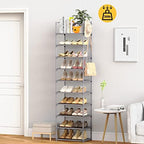 10 Tiers Tall Shoe Rack Narrow 20-24 Pairs Shoe Rack for Closet Entryway Vertical Metal Shoe Rack Organizer Shoe and Boots Organizer Storage Sturdy Shoe Shelf Shoe Stand Gray - Image 2