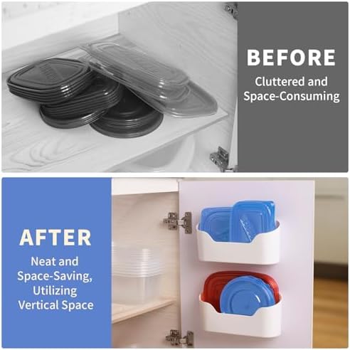 2 Pack Lid Organizers Inside Cabinet, No Drilling Adhesive Over Door Organizer, Cabinet Door Organizer Bin Holder Caddy, Over Cabinet Organizer Storage Lid Organizer for Kitchen(White) - Image 3