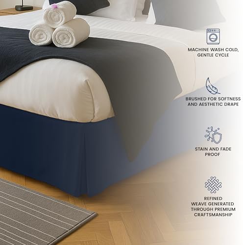 King Bed Skirt, Hides Under-Bed Storage 16 Inch Drop, Pleated, Navy - Image 5