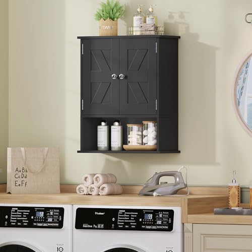 TEENFON Bathroom Wall Cabinet Over the Toilet Storage Cabinet with Barn Doors and Adjustable Shelves Bathroom Cabinet Over Toilet for Bathroom, Kitchen, Laundry Room,Black - Image 7