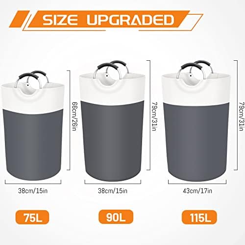 BlissTotes 75L Laundry Basket, Freestanding Collapsible Hamper, Gray - Image 2