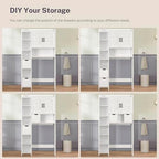 TEENFON Over the Toilet Storage Cabinet with 2 Removable Drawers, Above Toilet Storage Cabinet with 10 Storage Shelves, Taller Wooden Free Standing Bathroom Storage, Laundry Room Storage Shelf, White - Image 4