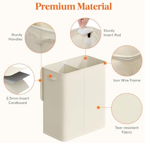 Lifewit Double Laundry Hamper with Lid, Removable Laundry Bags, Ivory White - Image 2