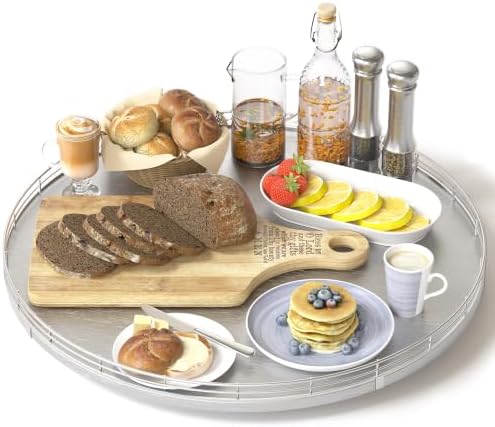 Oroyutor 16-Inch Oak Lazy Susan Organizer with Silver Iron Rail by Oroyutor