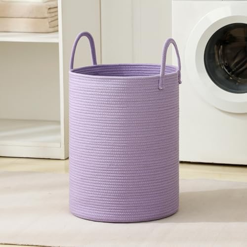 Laundry Basket Hamper Tall Rope Storage Woven for Blanket Toys Dirty Clothes in Living Room Bathroom Bedroom Purple 60L/15.8Gal by AMTOTAM