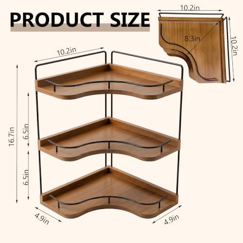 3-Tier Corner Bathroom Counter Organizer, Solid Wood Corner Shelf - Image 2