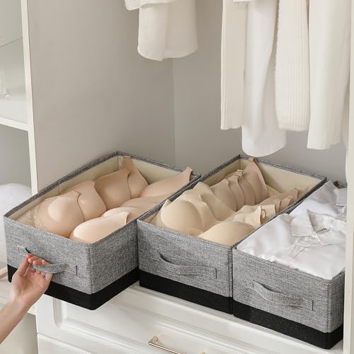 linen closet organizers and storage, 3 Pack Large Storage Baskets, Washable, Clothing Storage Bins with Handle, Closet Organizer for Storage Sweater,Sheets (gray black, 16" x9½x6¾) - Image 4