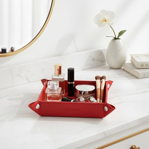 UnionBasic Small Valet Tray, Jewelry Tray for Rings Watches Earrings, Entryway Catchall Caddy for Coins Keys Change, Nightstand Bedside Valet Holder, Trays for Electronic Gadgets, Red - Image 5