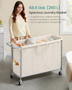 SONGMICS Laundry Basket with Wheels, 4-Section, 68.6 Gallons (260 L) - Image 3