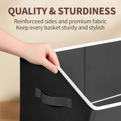 Homsorout Storage Bins for Shelves - Large Trapezoid Closet Shelf Organizer, Fabric Organization Bins with Handles, Storage Baskets for Clothes, Towel, Blanket, 6 Pack, Black - Image 7