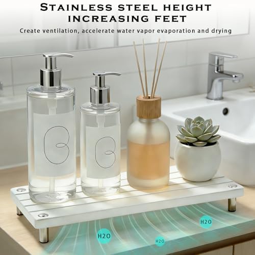 Durable Kitchen Sink Organizer, Instant Dry Sink Caddy for Bathroom Counter, Diatomite Stone Drying Tray, Upgrade Water Absorbing Stone Tray for Sink, Anti-Slip Stone Soap Tray -White - Image 5
