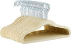 Amazon Basics Kids Space Saving Velvet Non-Slip Clothes Hangers with Shoulder Notches for Infant and Toddler, 11.6", Beige, 50-Pack by AmazonBasics